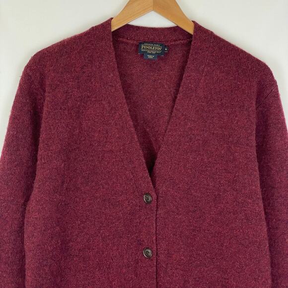 Pendleton Women Wool Cardigan Sweater Button Down Slightly Oversize Red Maroon S - Picture 5 of 16
